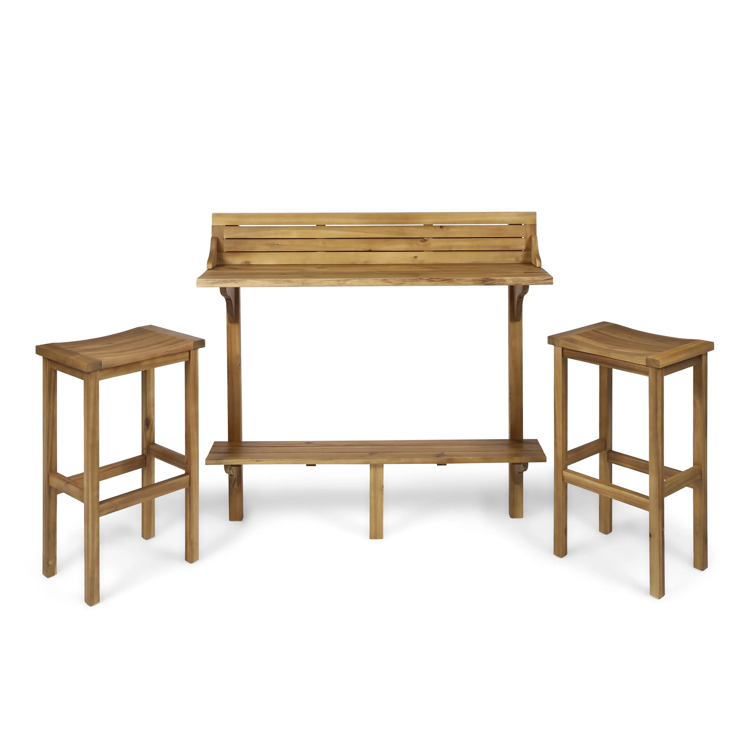 GDF Studio Pensacola Outdoor Acacia Wood 3 Piece Balcony Bar Set, Natural