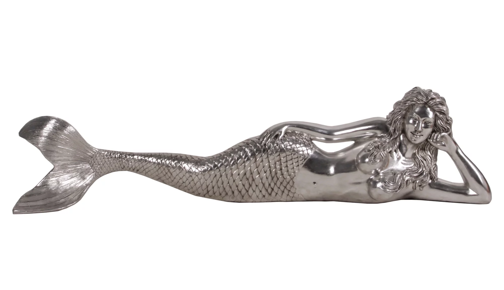 Sultry Lying Mermaid Large 5ft Statue Ocean Goddess Sculpture (Silver Leaf)