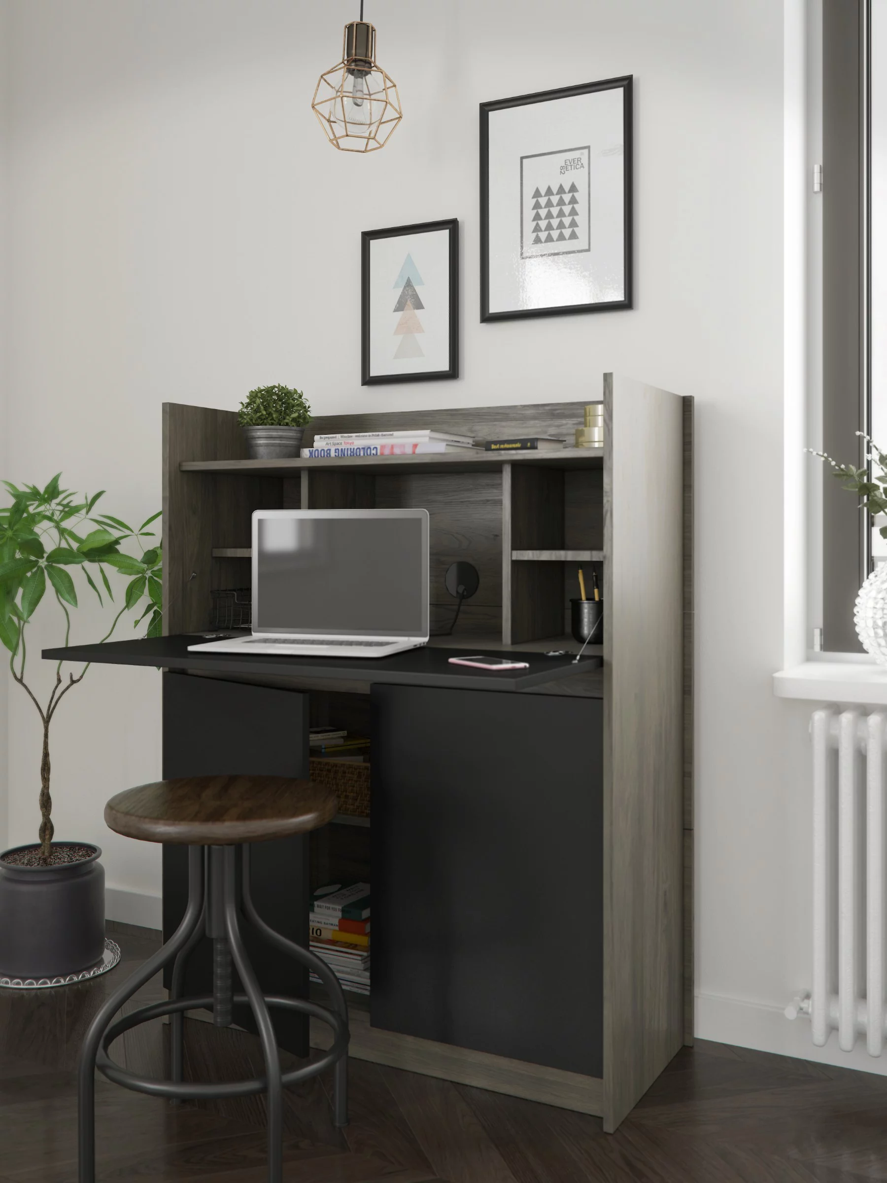 Nexera 351645 Chrono Secretary Desk, Bark Grey and Black