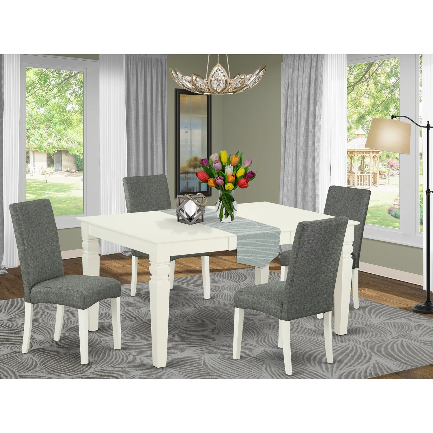 East West Furniture Weston 5-piece Wood Dining Set in Linen White/Gray