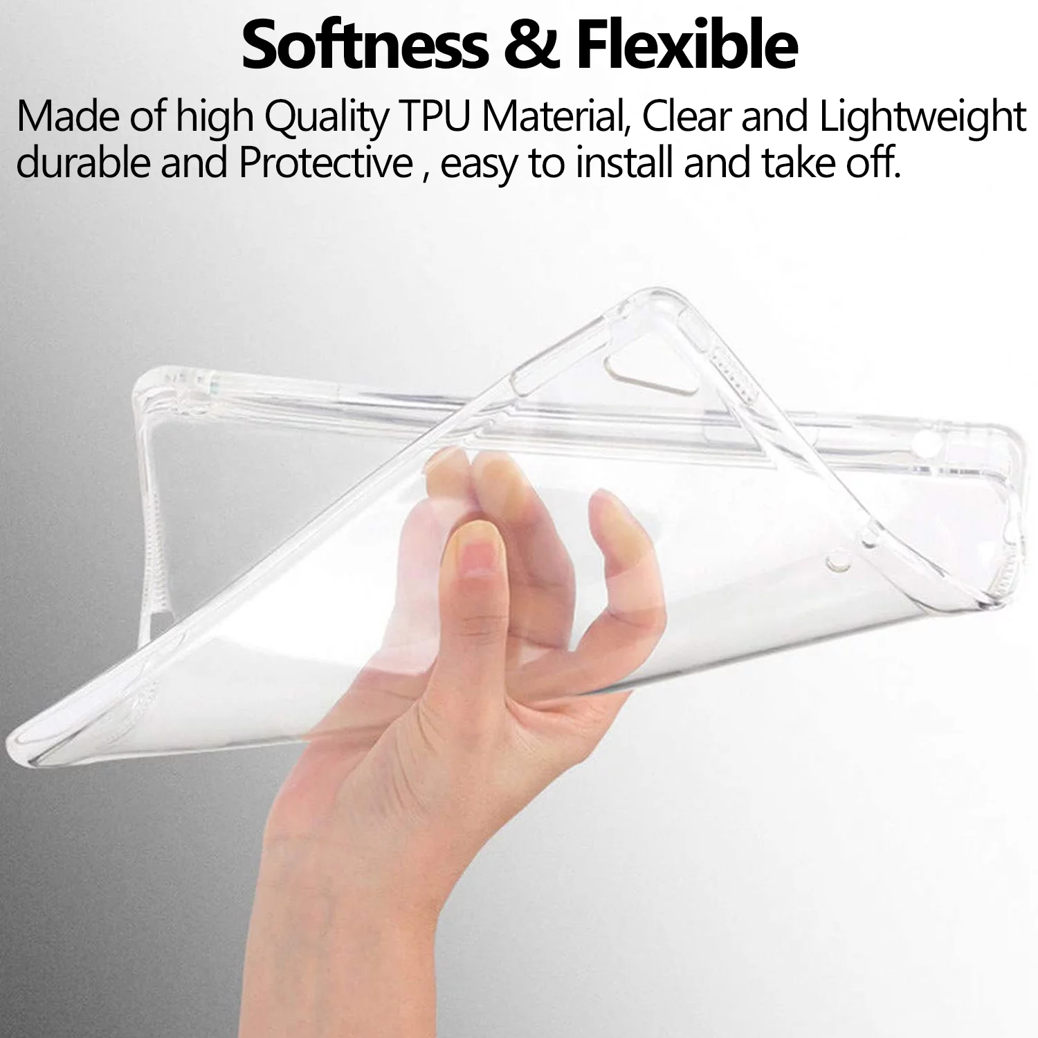 iPad 9.7 Inch 5 6 Air 1 2 [iPad 5th 6th Air 1st 2nd ] A1893 A1954 A1822 A1823 A1566 A1567 A1474 A1475 A1476 Silicon Transparent Slim Back Cover - Transparent with Pencil Holder