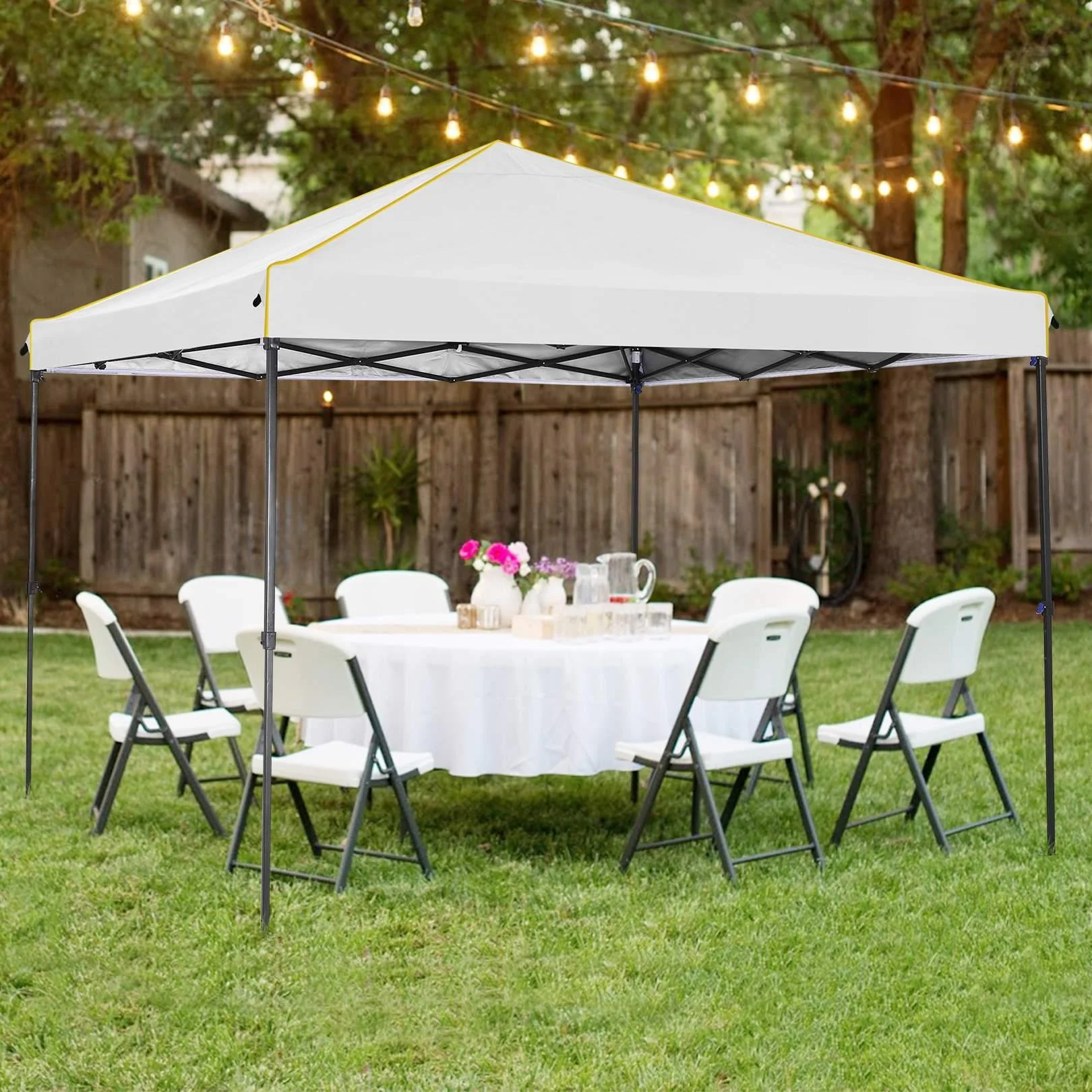 10' x 10' Waterproof Canopy Pop Up Party Tent with Durable Straight Legs Portable Instant Shelter Perfect for Camping & Wedding, Outdoor Tent with 4 Removable Sidewalls, Carry Bag, White
