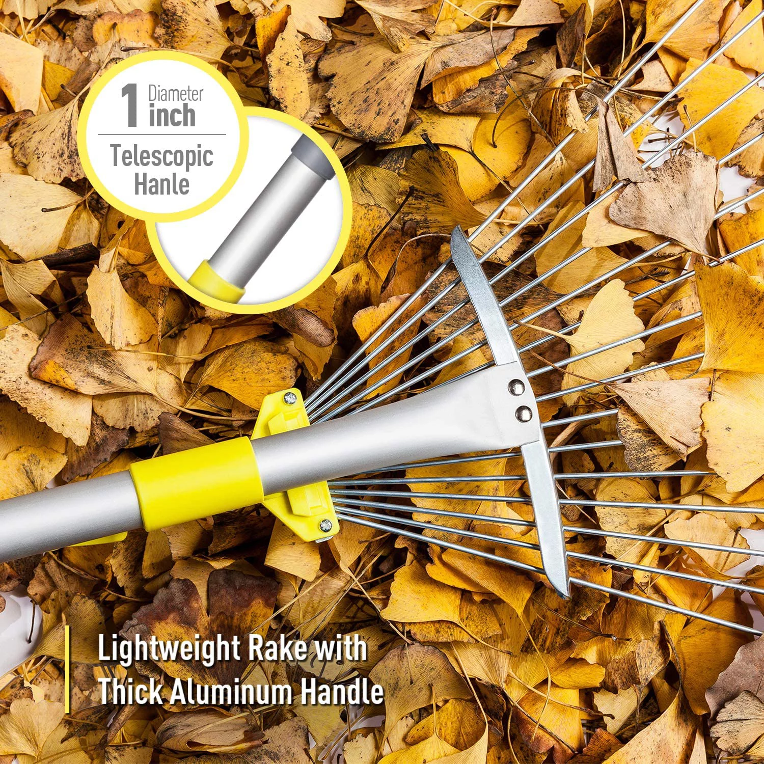 Jardineer 63 inch Adjustable Garden Rake Leaf,Aluminum Rake