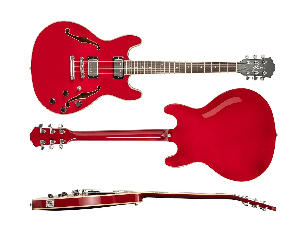 Monoprice Indio Boardwalk Hollow Body Electric Guitar - Trans Red, With Gig Bag