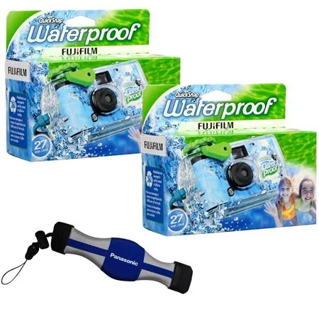 2-PACK QuickSnap 800 Waterproof 35mm One-Time-Use Disposable Camera, 27 Exposures with Panasonic Floating Camera Strap