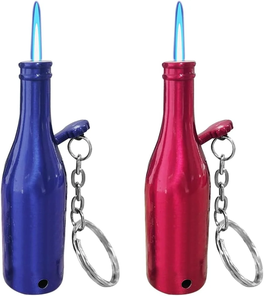 2PACK Red Blue Cool,Butane Jet Torch Lighter,Refillable Windproof Flame Torch Lighters,Adjustable,Long,BBQ Candles Camping (No Gas)