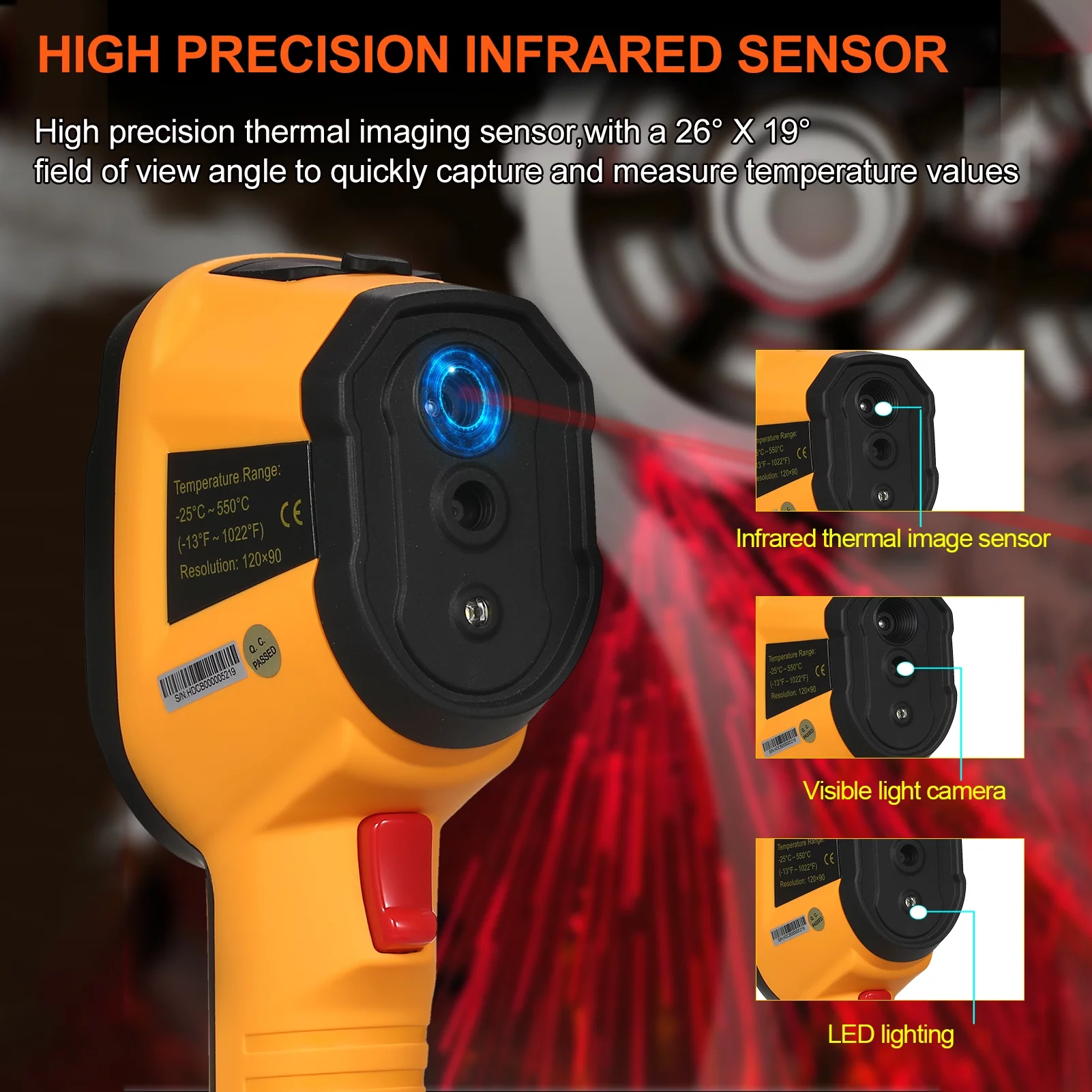 SMART SENSOR ST8550 Handheld Thermal Imaging Camera Infrared Thermometer with 2.8-inch LCD Screen 5 Color Palettes -25~550℃ Temperature Measurement 120x90 Resolution Rechargeable