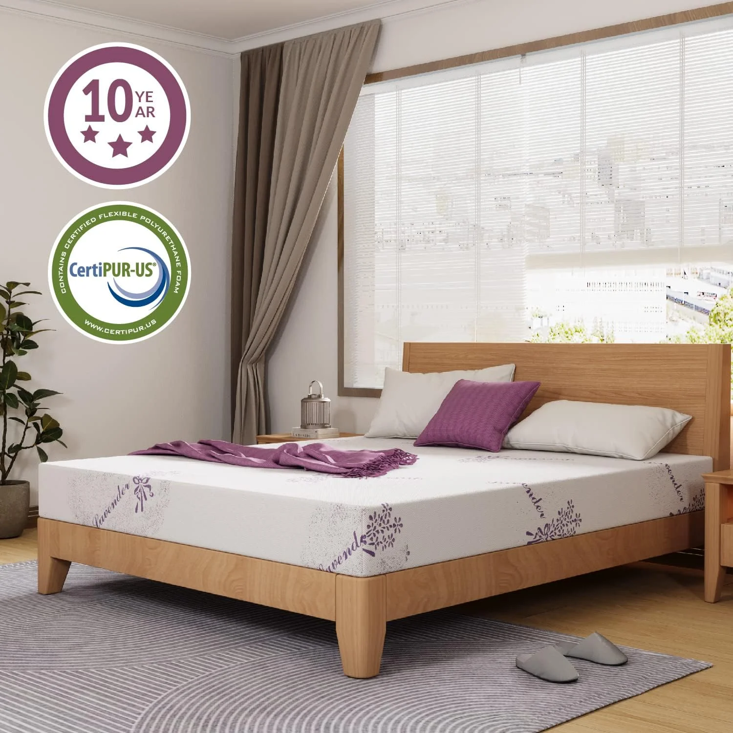 Charme House Queen Memory Foam Mattress 10 Inch, Bed in a Box, CertiPUR-US Certified, Lavender Gel Memory Foam, Made in USA, Medium, 60”x80”x10”, Purple