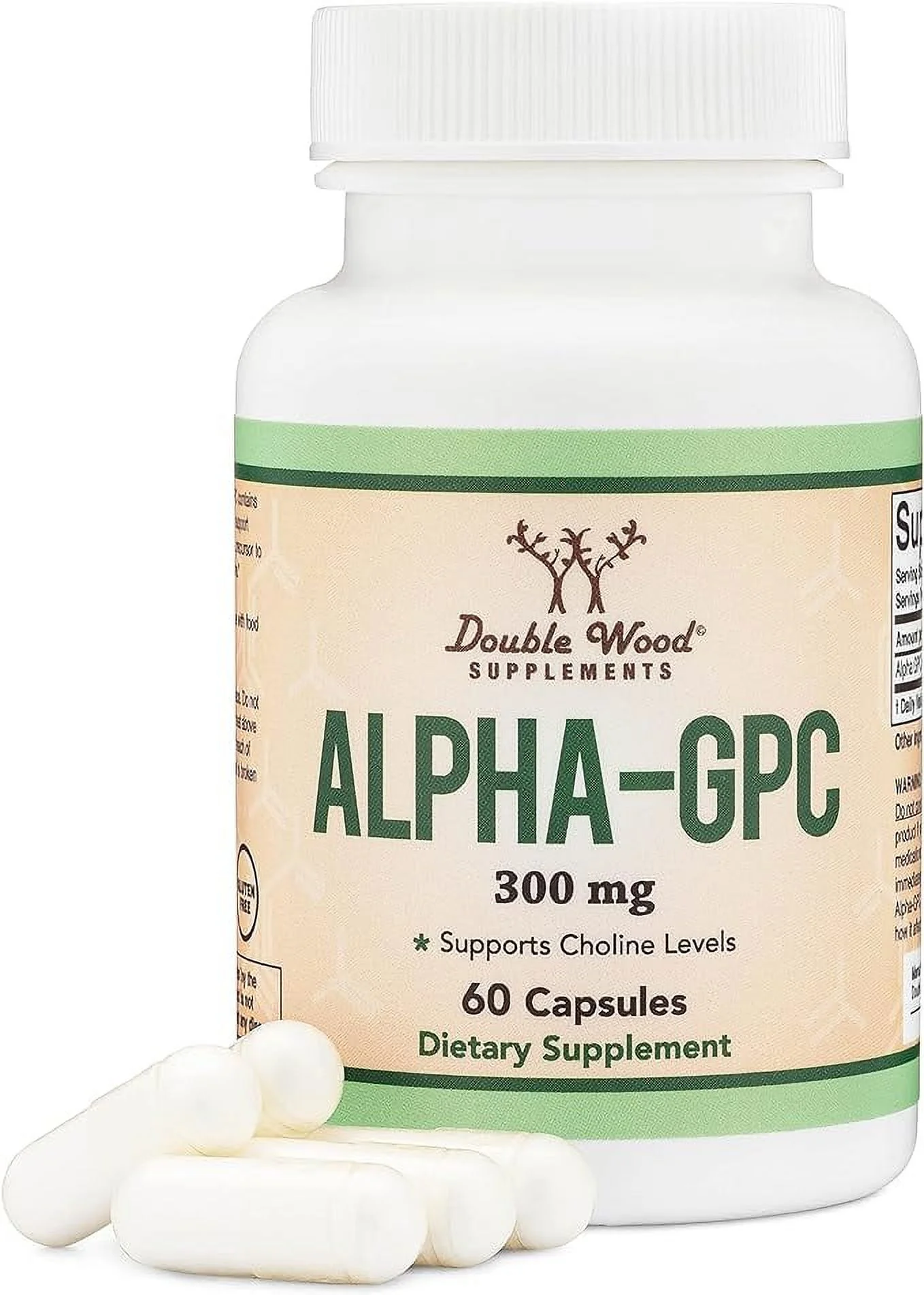 Alpha GPC Choline Capsules - 60 Count, 600mg Servings – Brain Support Aid That Supports Focus, Memory, Motivation, and Energy - (Made in The USA) Brain Support Supplement by Double Wood Supplements