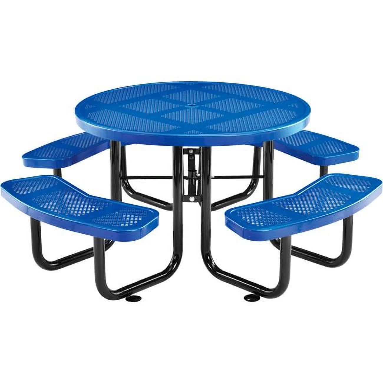 46 in. Round Outdoor Steel & Perforated Metal Picnic Table, Blue