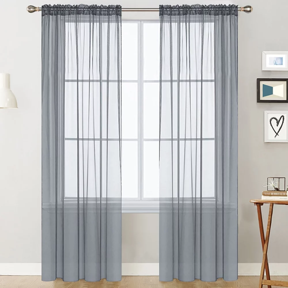 moobody Sheer Curtains Living Room Rod Pocket Window Curtain Panels Bedroom Semi Sheer Voile Curtains Grey (55''Wx84''L,2 Panels)