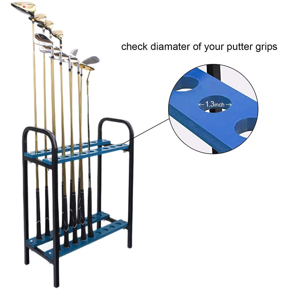 Crestgolf 18 Holes Golf Club Rack, Golf Stand Display Organizer Shelf, Durable Metal Black&Blue Golf Club Holder Shelf 1 Pcs