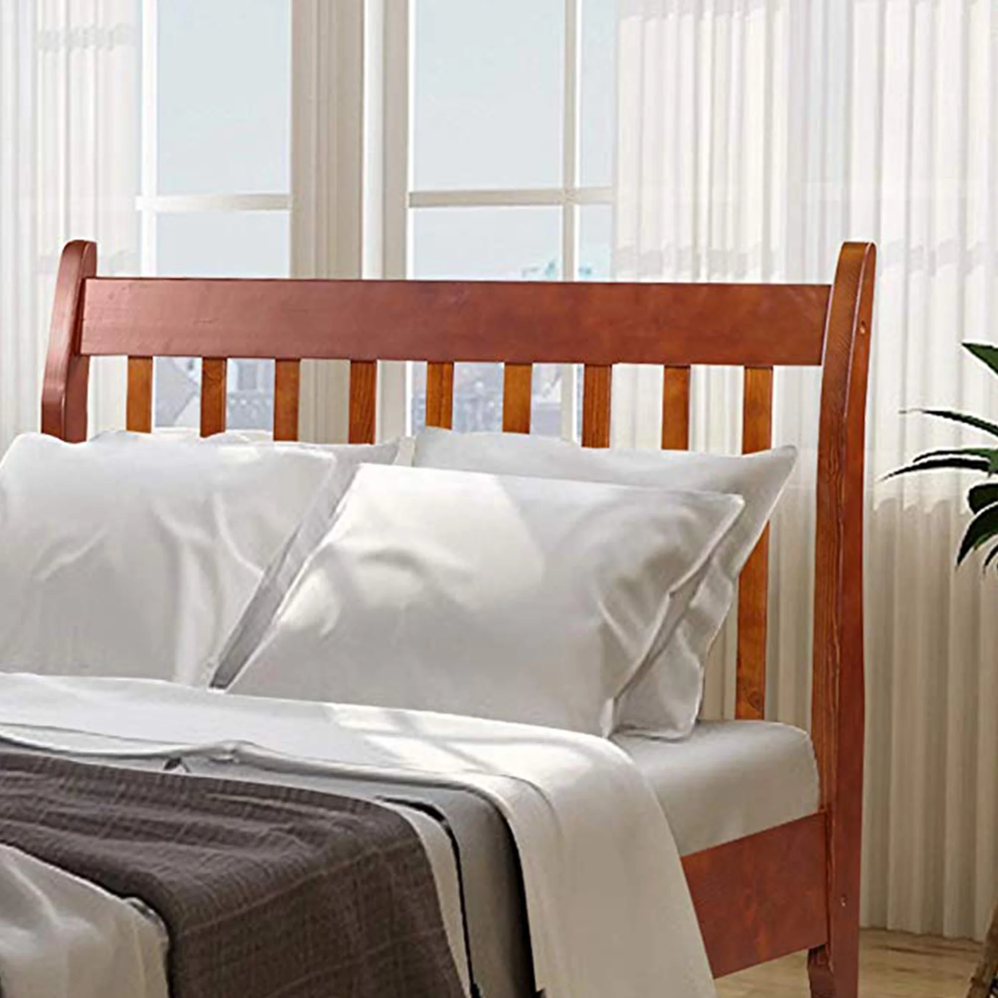 Euroco Wood Twin Size Platform Bed, Solid Wood Bed Frame with Slats, No Box Spring Needed, Walnut