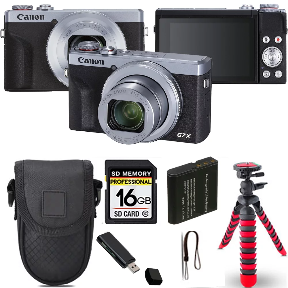 Canon PowerShot G7 X Mark III Digital Camera (Silver)+ Spider Tripod + Case - 16GB Kit
