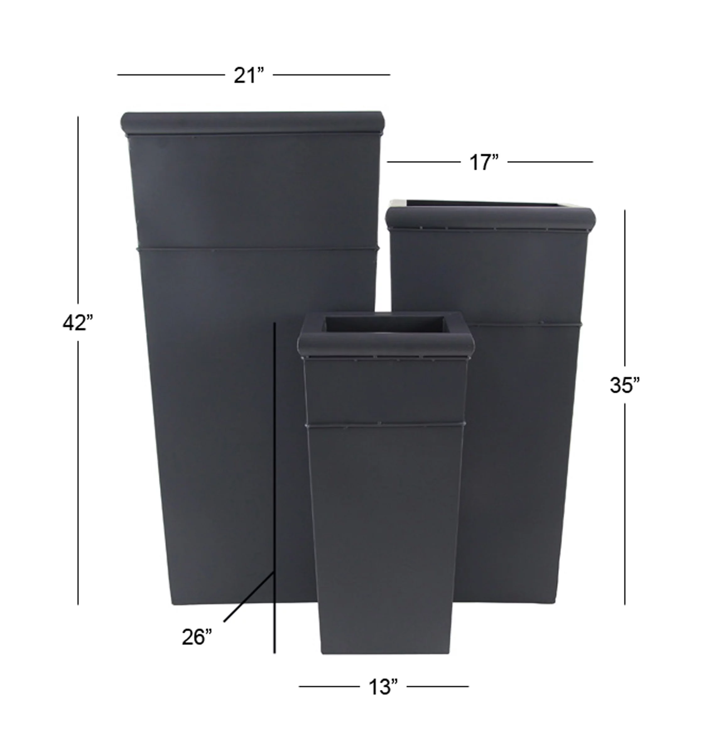 Decmode Modern 26, 35, And 42 Inch Gray Rectangular Metal Planters - Set of 3