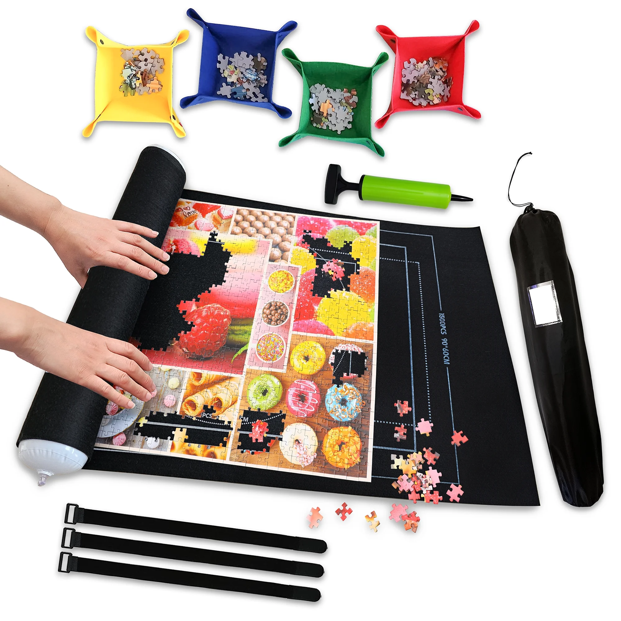 Jigsaw Puzzle Mat Roll Up Fits 500 1000 1500 Pieces Felt mat Puzzle Mats Stow and Go Puzzle Saver (Black)