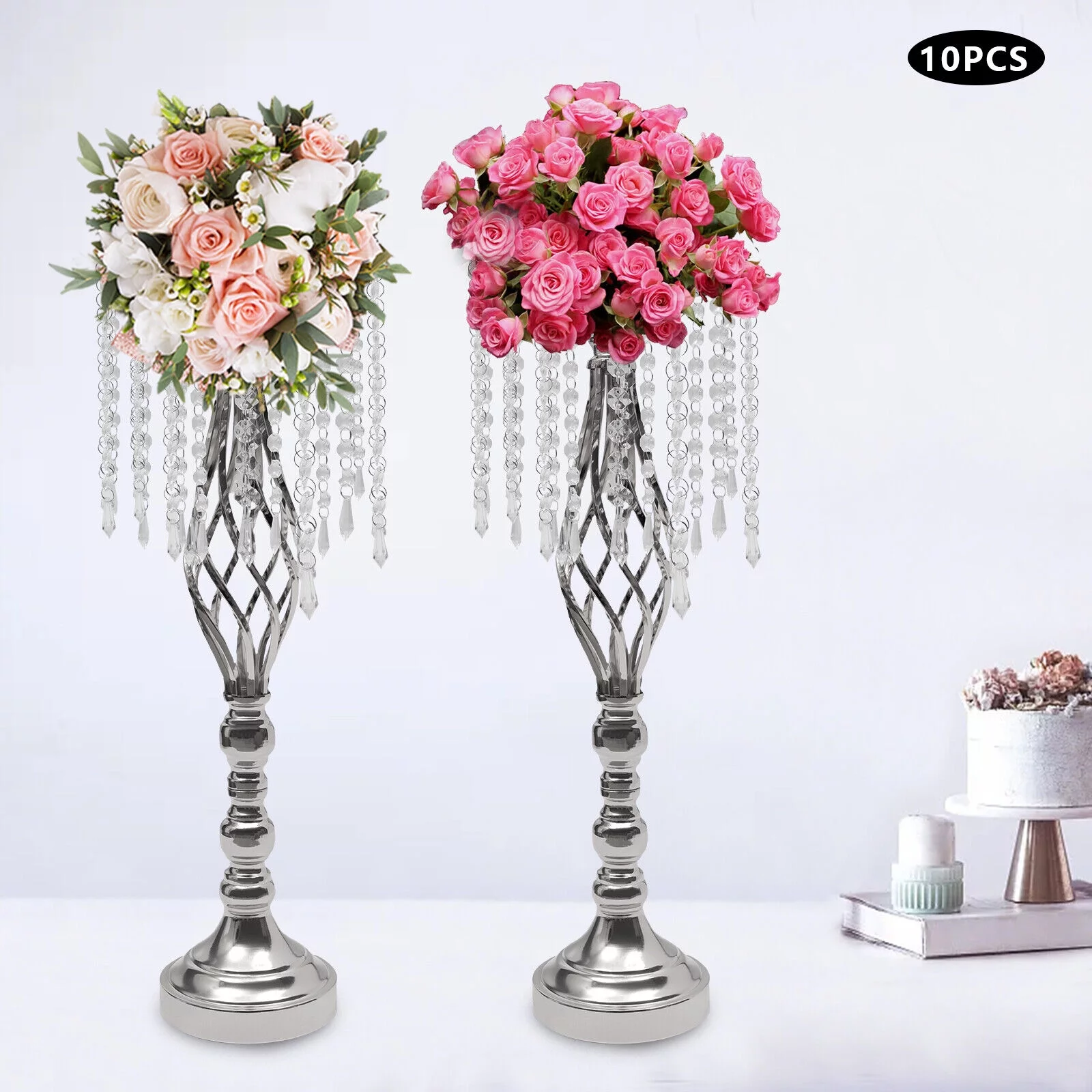Miumaeov 10pcs Crystal Flower Vase Wedding Table Centerpieces Flower Stand 21.7inch Tall