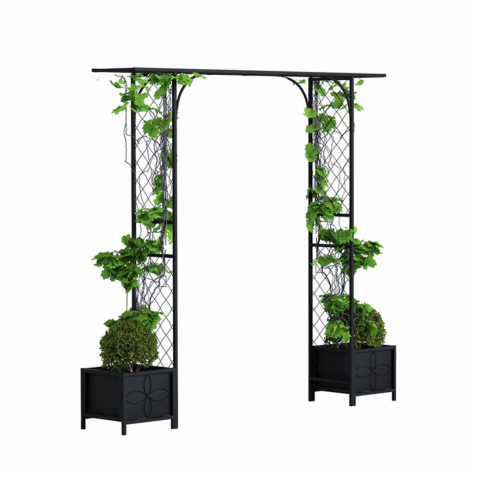 Zhongma Metal Garden Arbor with Planters, 83.5'' High x 90.5'' Wide, Outdoor Arch for Climbing Plant, Decorations Pergola with Plant Baskets