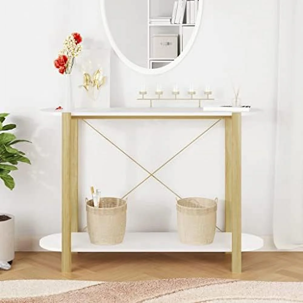 CHYTRE White Console Table | Engineered Wood and Solid Pinewood Table | Scandinavian Style Decorative and Practical Table | 43.3"x15"x29.5" Dimensions