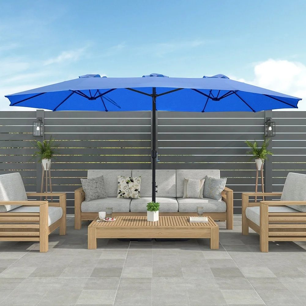 Abble 15x9 ft. Large Double Sided Rectangular Market Umbrella with Crank - Navy