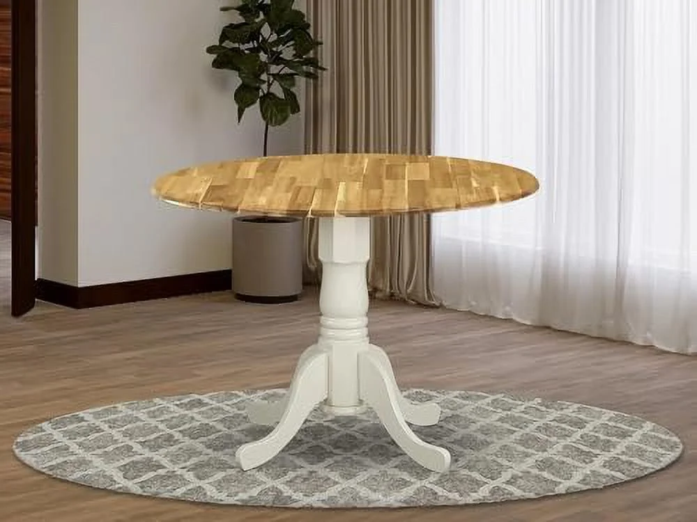 TJUNBOLIFE DMT-NLW-TP Dublin Modern Dining Table -  Round Kitchen Table Top with Dropleaf & Pedestal Base  42x42 Inch  Natural & Linen White
