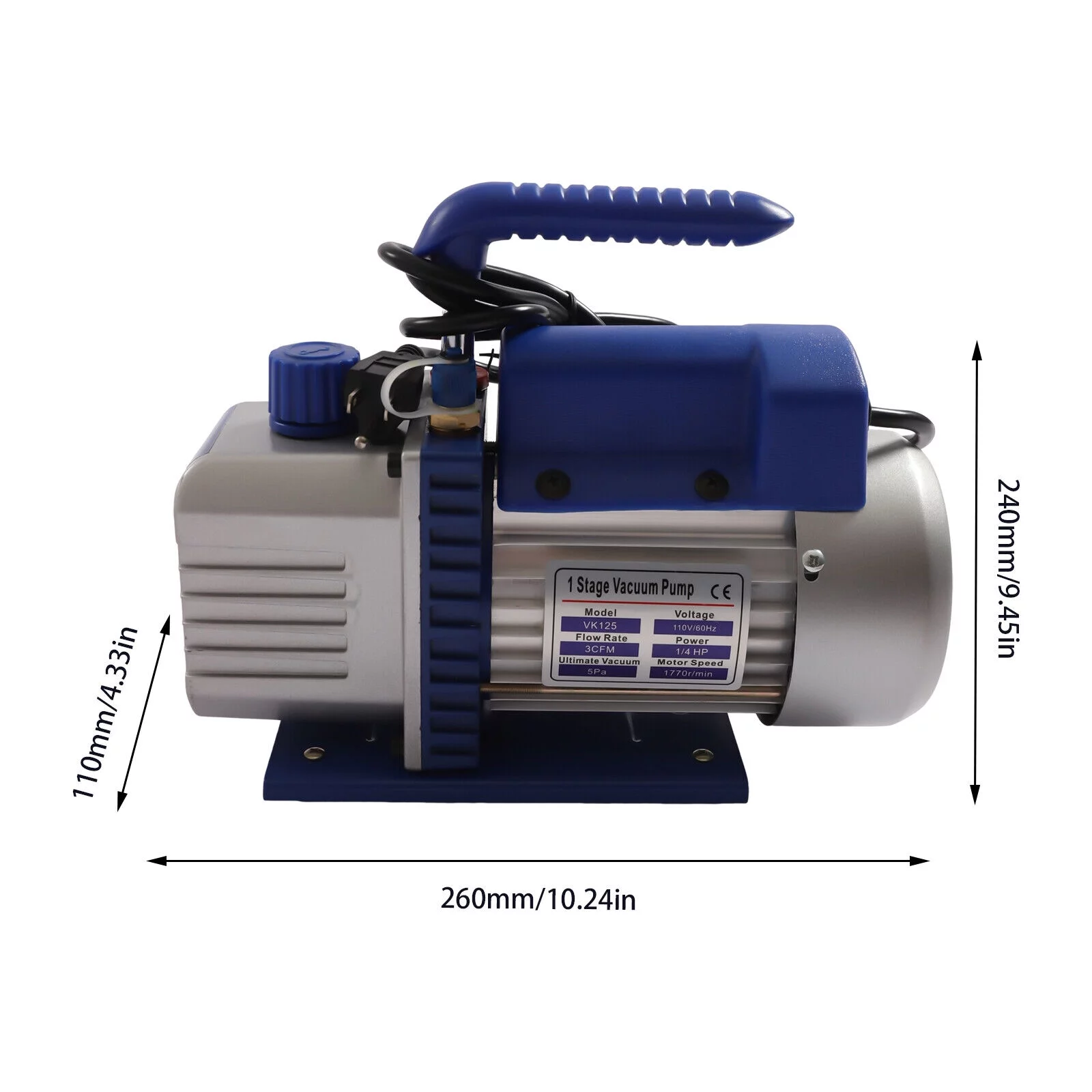 Air Vacuum Pump Manifold Gauge Set Kit 3 CFM HVAC + Kit AC A/C 110V VK125 Vacuum Pump