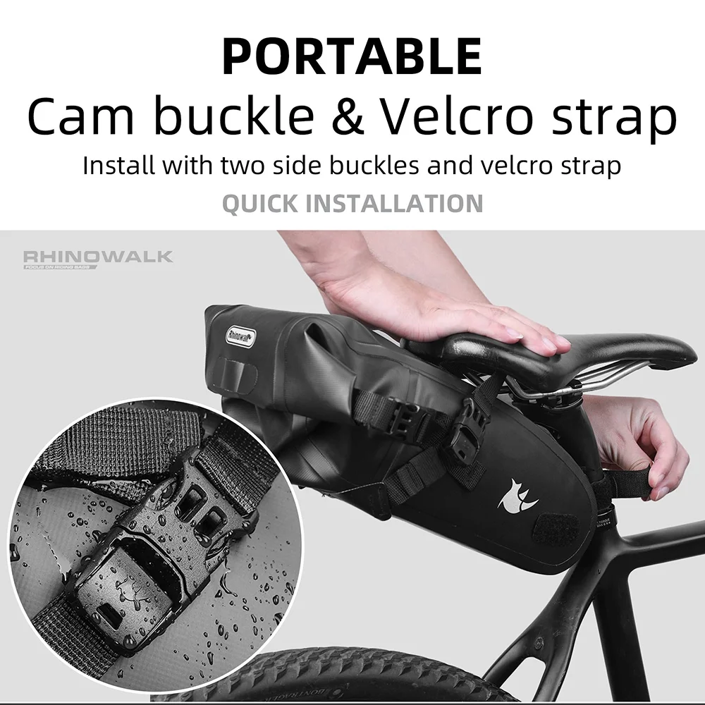 Rhinowalk Portable Bike Seat Bag, 4L Cycling Tail Bag for Rear of ; Waterproof and Foldable Bike Saddle Bag; Essential Cycling Accessory