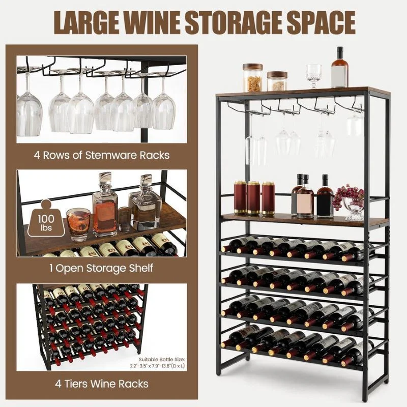 Industrial Wine Bar Cabinet - Industrial Charm with Ample Storage