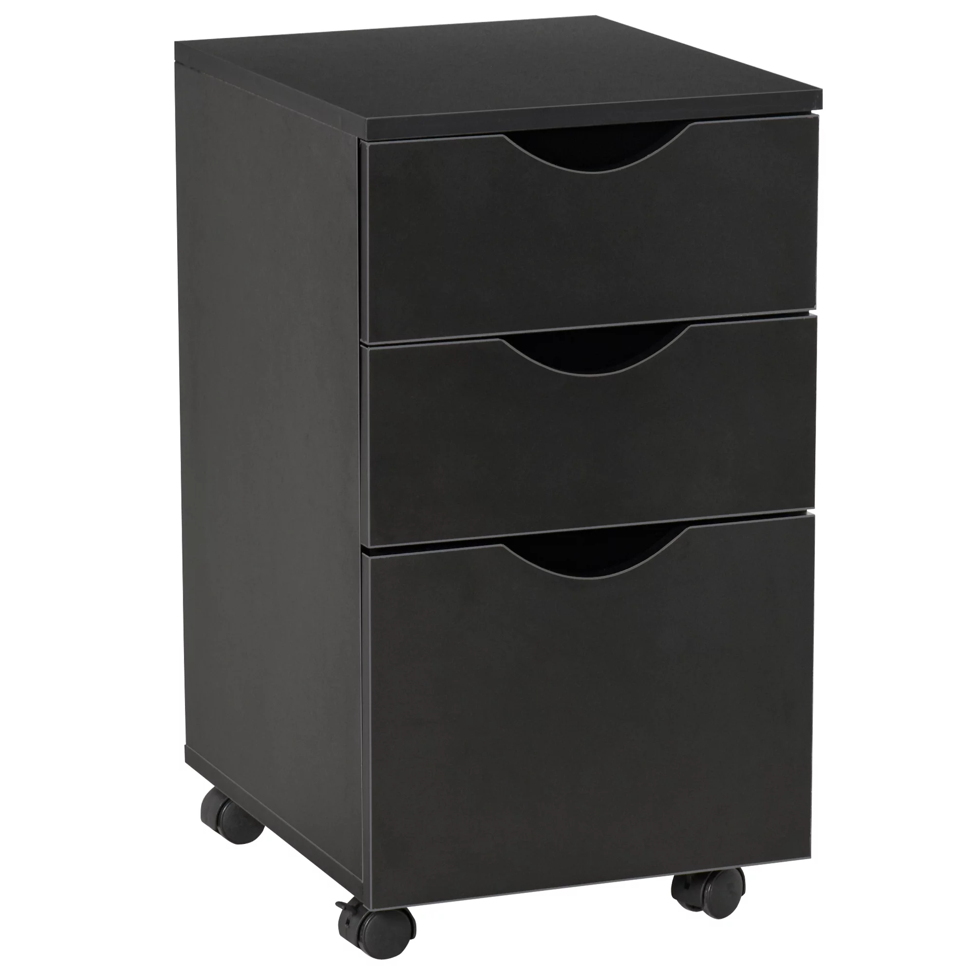 HOMCOM 3 Drawer Mobile File Cabinet with Wheels, Wood Filing Cabinet for Home Office, Rolling Under Desk Cabinet, Black