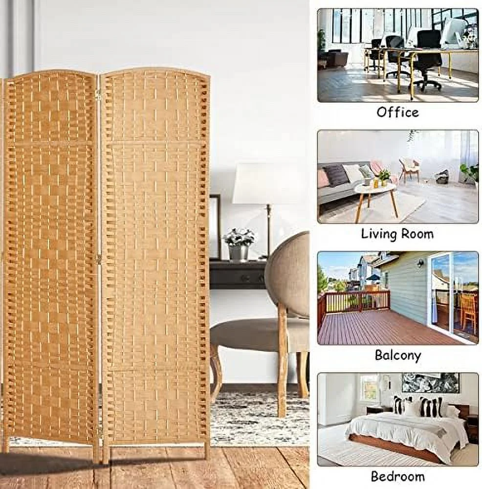 SJOLKMN RHF 6 Ft. Tall Extra Wide- Weave Fiber Room Divider  8 Panel Room Divider/Screen Room Dividers and Folding Privacy Screens 8 Panel&Room Dividers and Folding Privacy Screens-Na