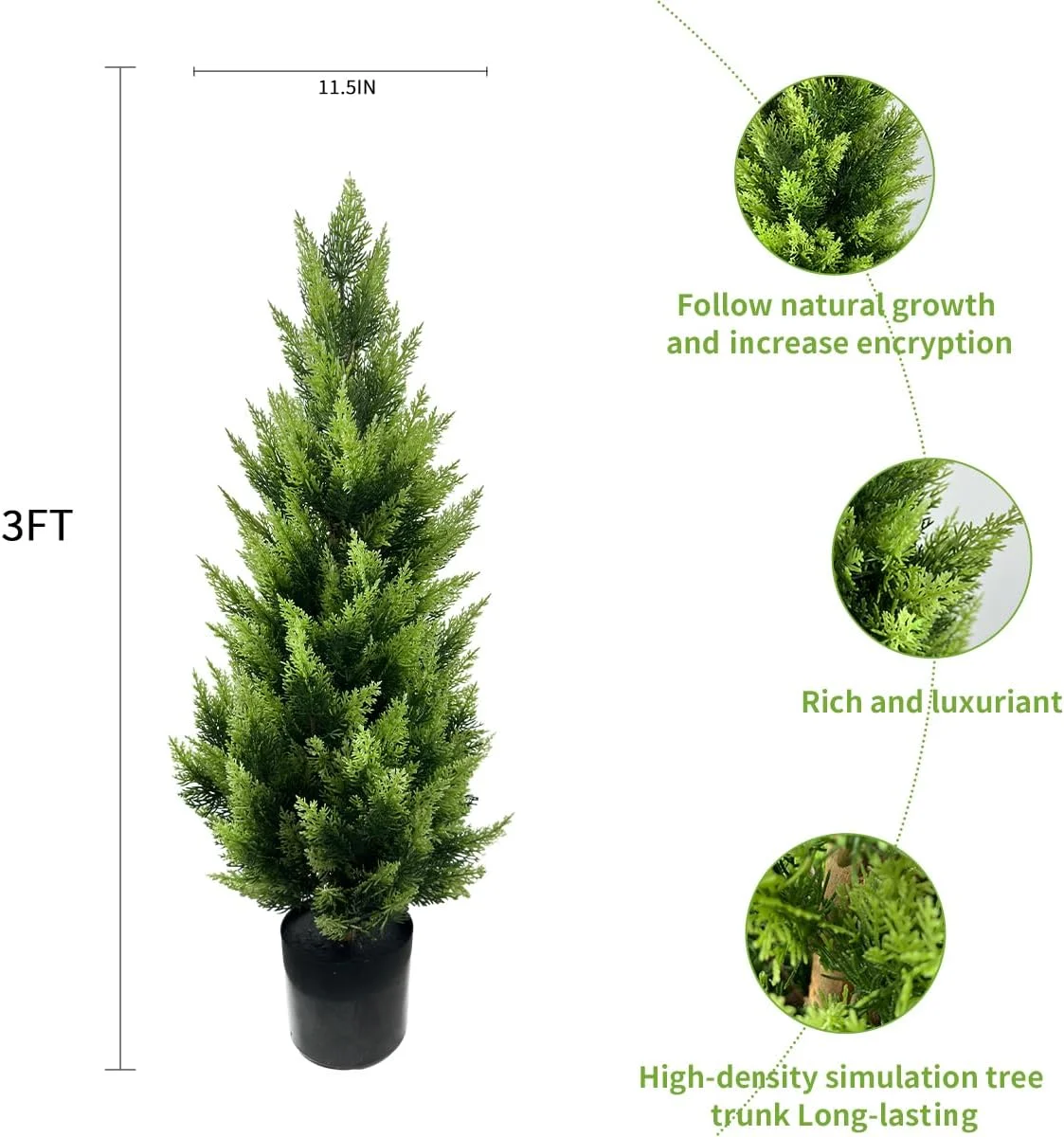 HYUN Artificial Cedar Trees 3ft(2pack) Indoor Outdoor UV Rated Potted Plants Artificial Topiary Artificial Shrubs Tree
