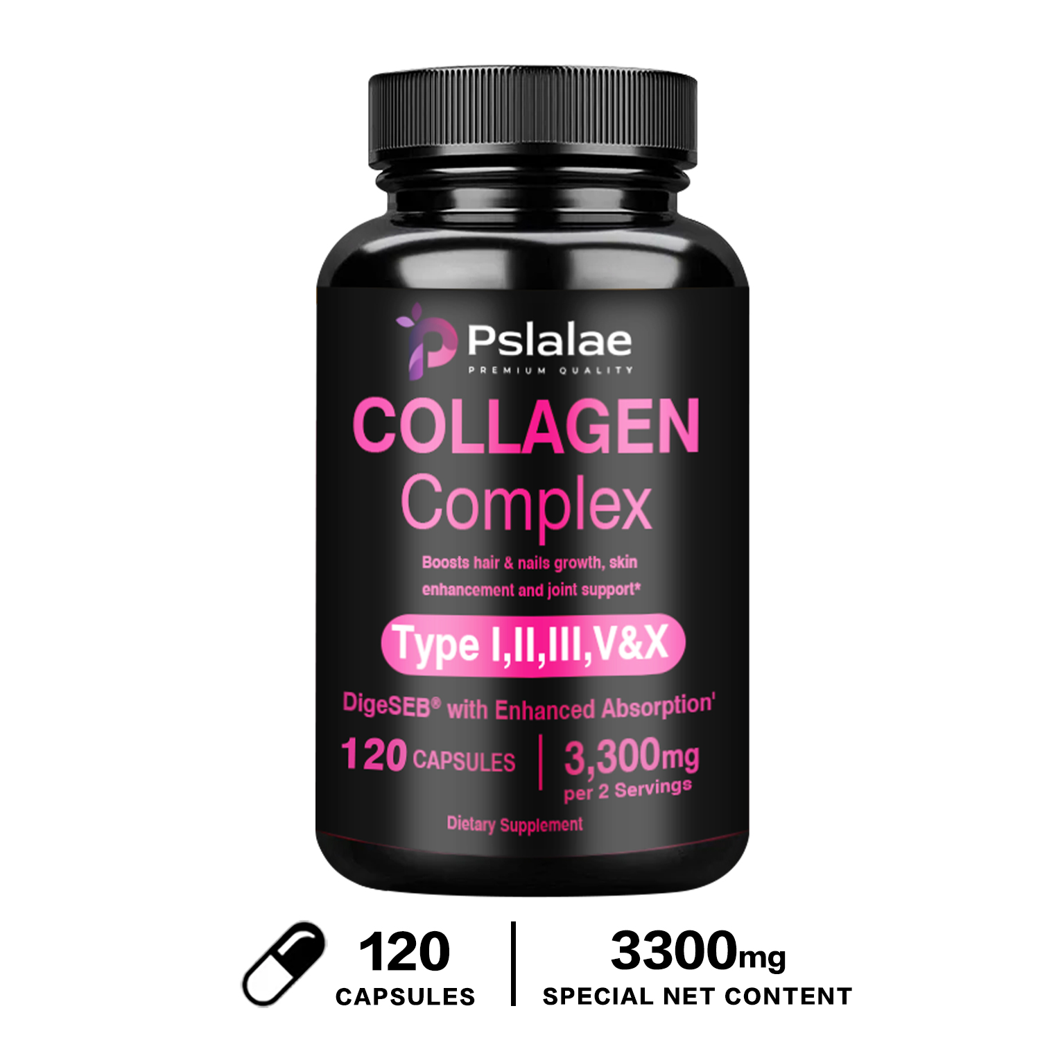 Pslalae Collagen Complex 3300mg- Type I, II, III, V, X -Nourishes Skin,Supports Joints(30/60/120pcs)