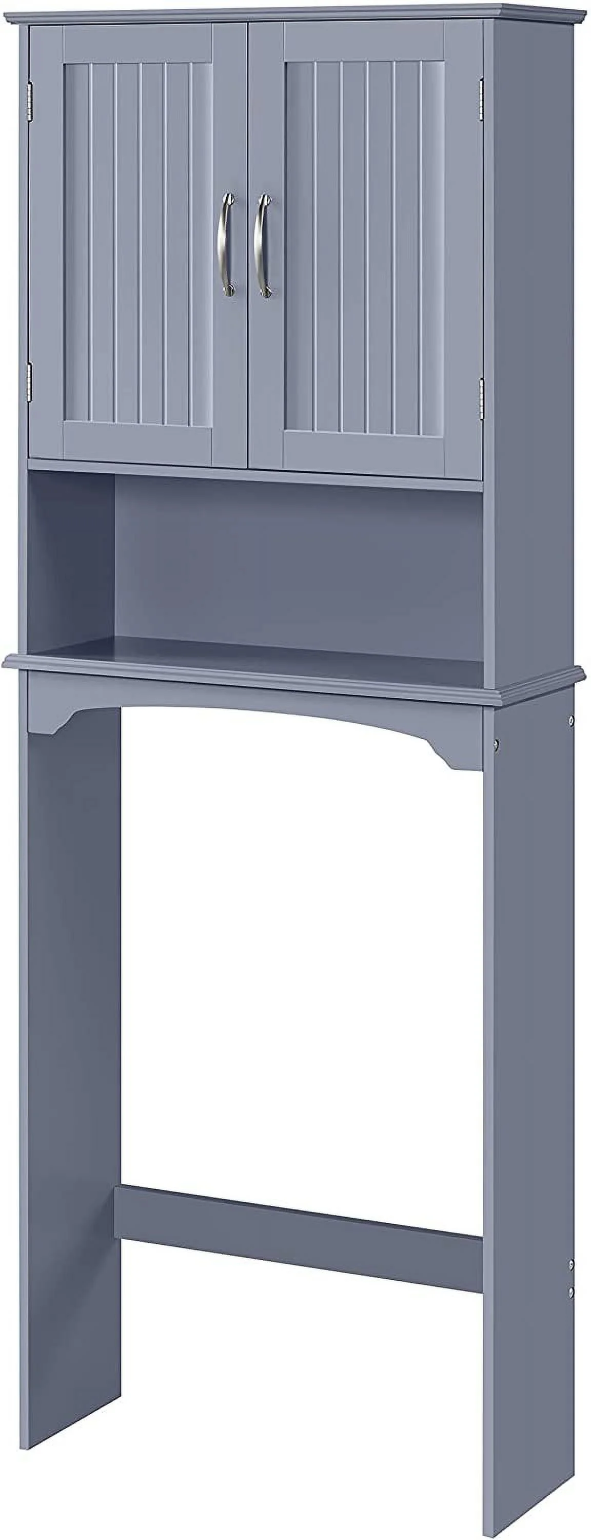 Space-Saving Grey Bathroom Cabinet: Free-Standing Over the Toilet Rack with Adjustable Shelf, 2 Doors - L24.5xW9xH66 Inches
