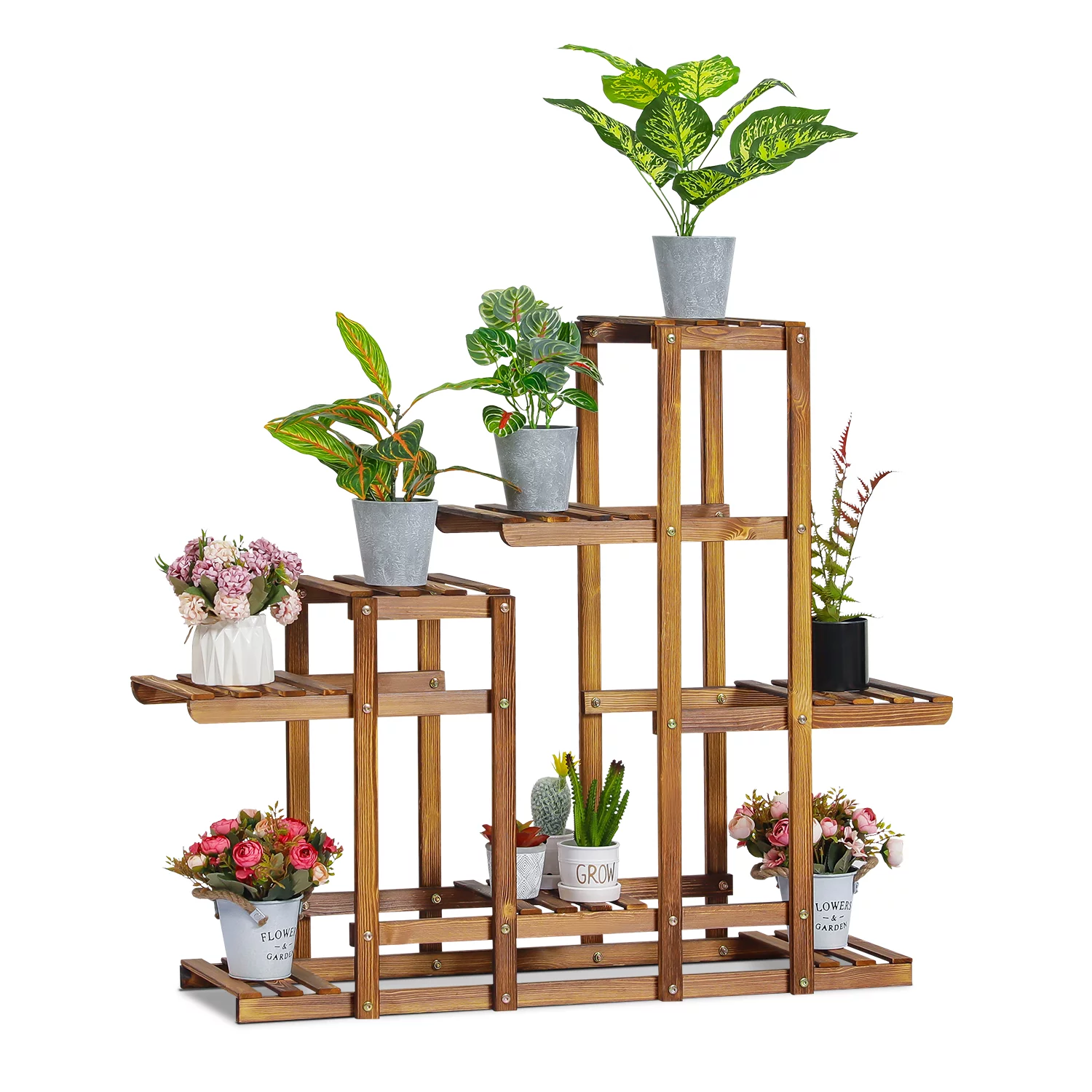 MoNiBloom Wood 7 Tiers Plant Stand, Flower Storage Rack, Display Shelf, for Garden