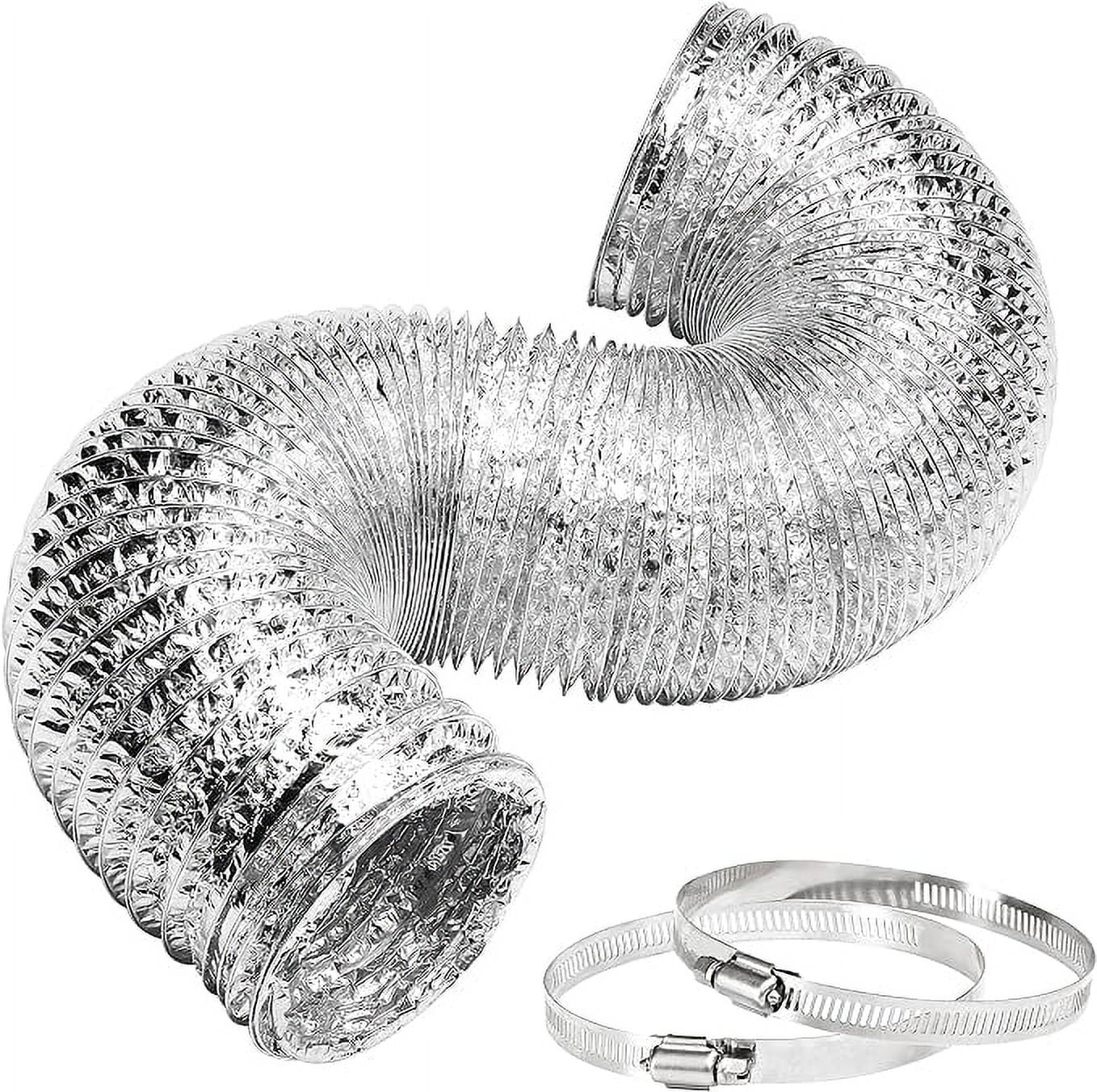 iPower GLDUCT4X8C 4 inch 8 feet Non-Insulated Flex Air Aluminum Foil Ducting Dryer Vent Hose for HVAC Ventilation with 2 Clamps, 4'' X 8', Silver