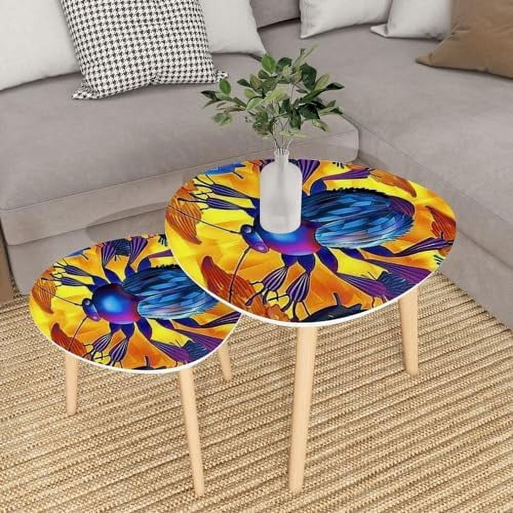 RSJIWOGZ Small Coffee Nesting  Stained Glass Style Pair Bright Fishes Water Triangle End  Center   Modern   Room Bedroom Balcony