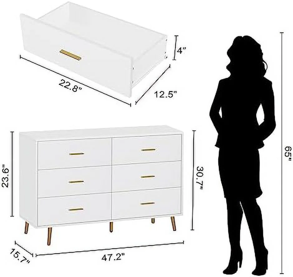 HOOMHIBIU Wood Dresser for Bedroom  Modern Chests of Drawer  6 Drawer  Organizer with Metal Handles for Bedroom  Hallway Closet