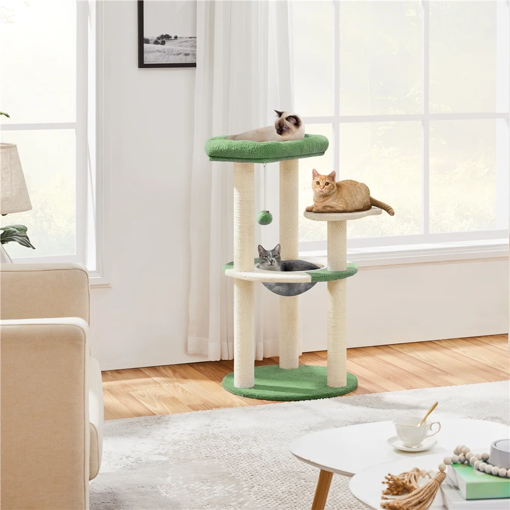 Yaheetech 35.5'' Tall Ocean Cat Tree with Scratching Posts, Army Green/Beige