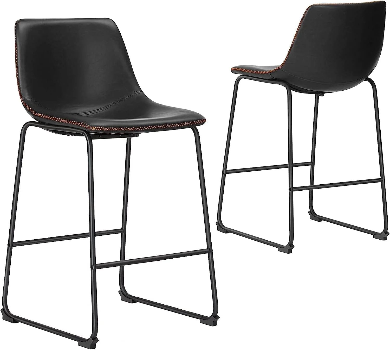 Sweetcrispy Counter Height Bar Stools Set of 2, Modern Counter Stool Faux Leather Barstools with Back, 26 inch Seat Height Island Stools Countertop Comfortable Black Bar Chairs with Metal Legs