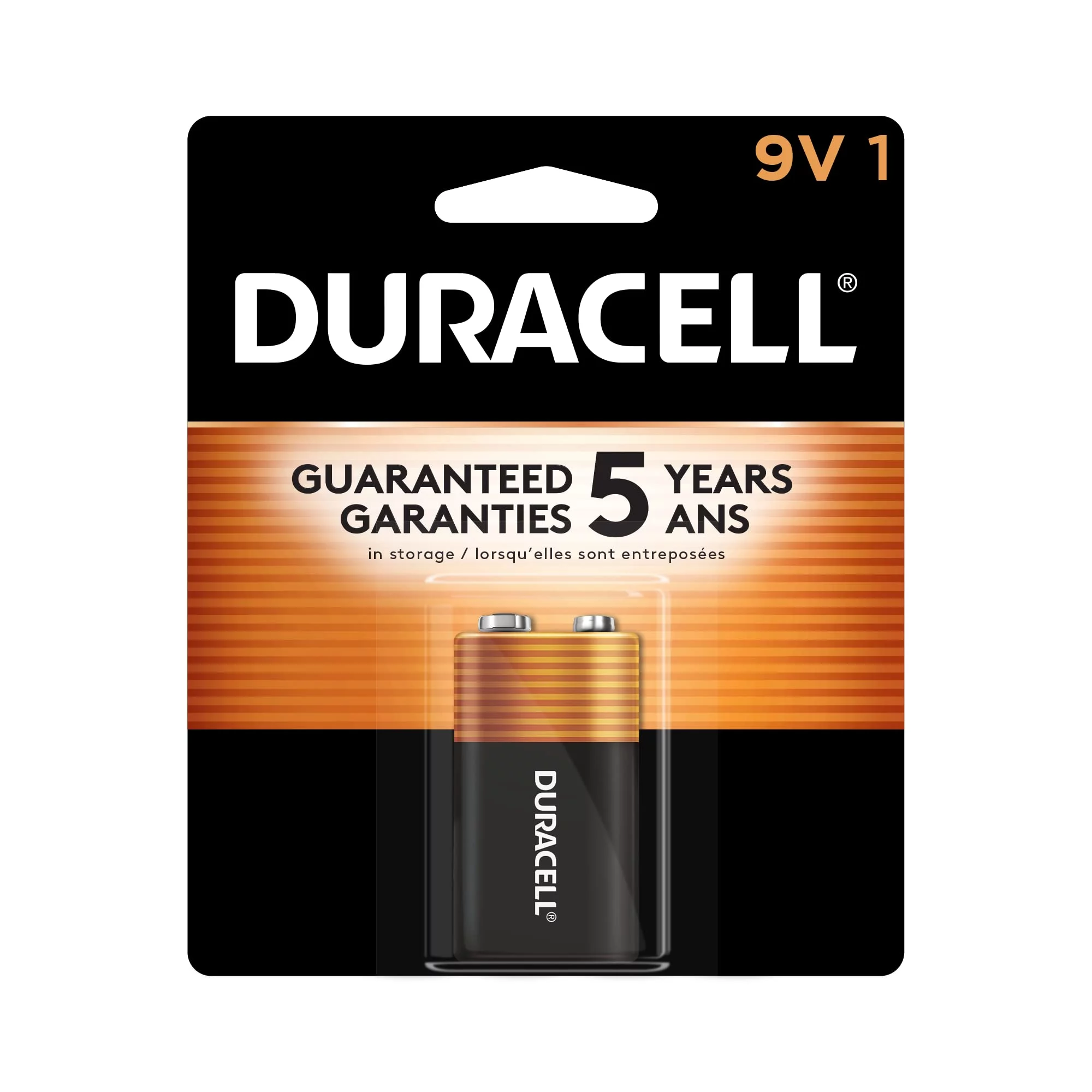 Duracell Coppertop 9V Battery, 1 Count Pack, 9-Volt Battery with Long-lasting Power, All-Purpose Alkaline 9V Battery for Household and Office Devices
