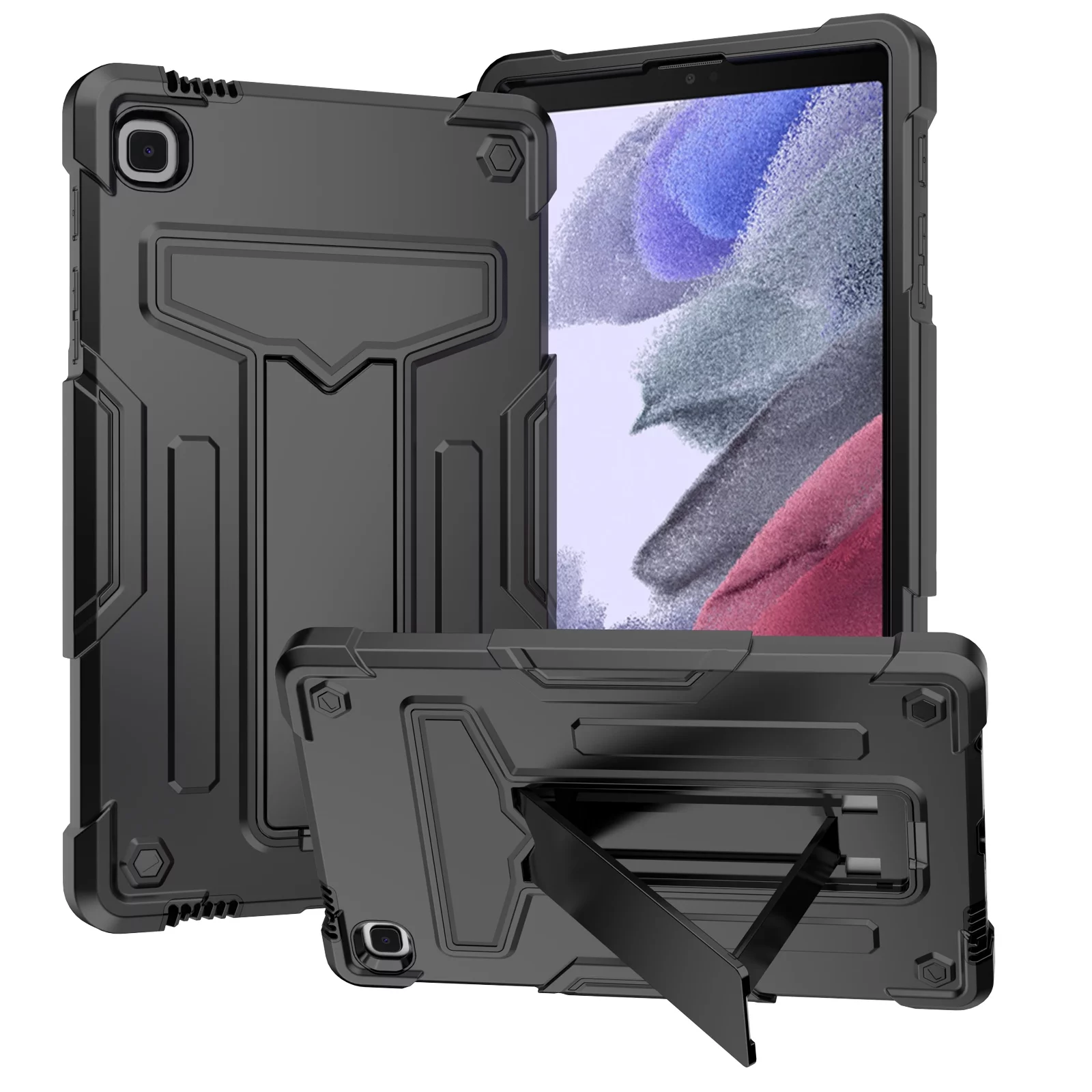 Decase Shockproof Case for Samsung Galaxy Tab A7 Lite 8.7 inch 2021 Model (SM-T220/T225/T227), Hybrid Rugged Hybrid Protective Kickstand Cover,Black+Black