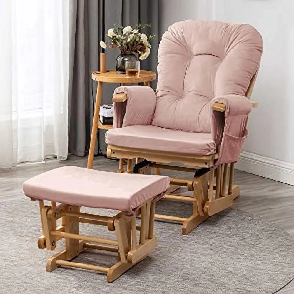 JYHOME Glider Rocker Replacement Cushions with  Velvet Washable Non Slip for Glider Rocking Chair  5PCS  Pink