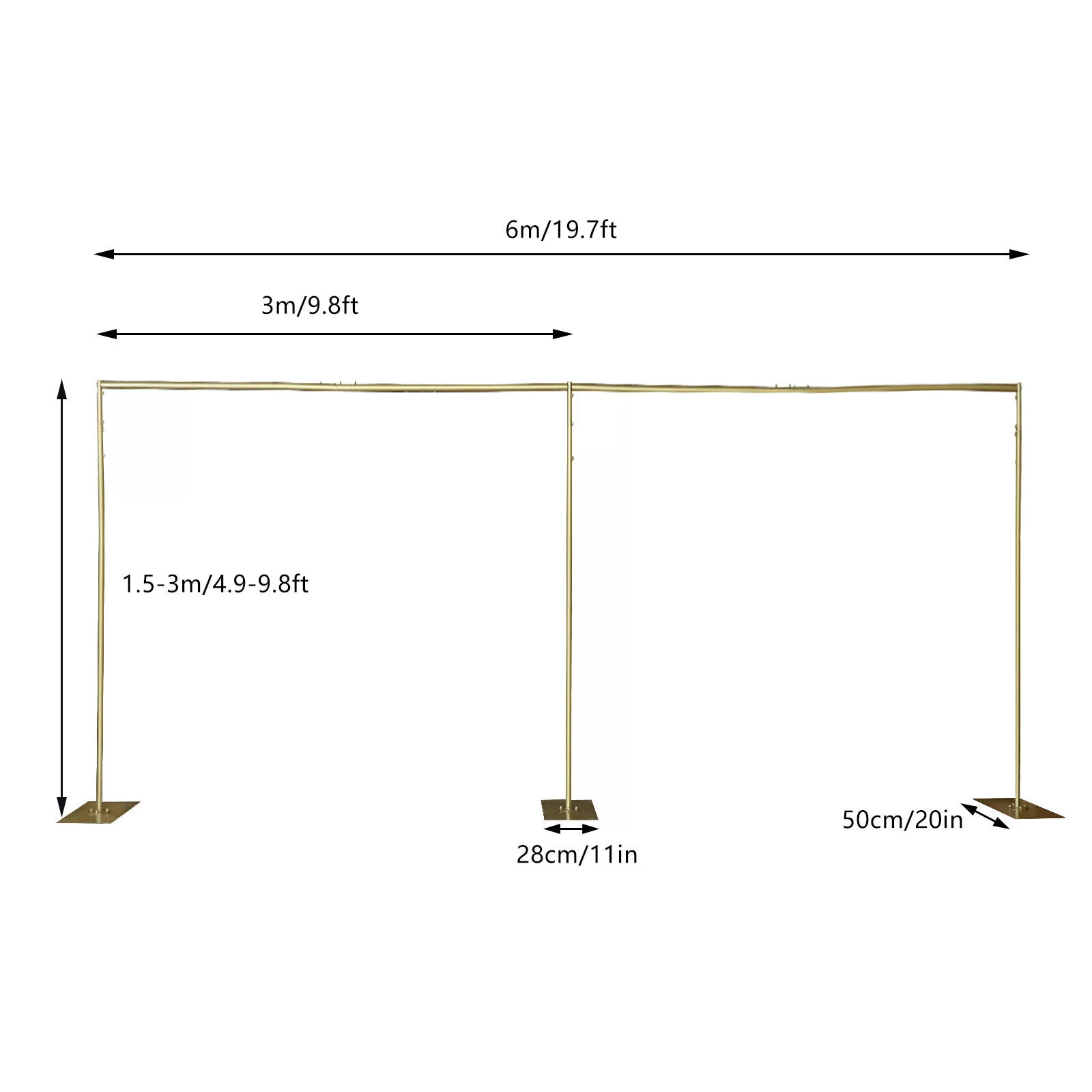 Miumaeov 10ft x 20ft Heavy Duty Backdrop Stand with Metal Base Gold Height Adjustable Pipe and Drape Backdrop Stand Kit Square Metal Arch Frame for Photography Wedding Birthday Party Decorations