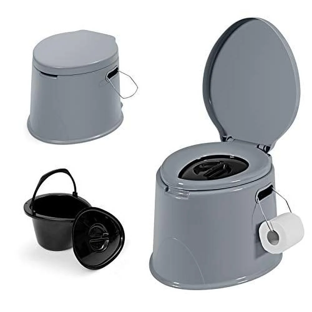 HAPPYGRILL Portable Toilet Outdoor Travel Toilet RV Potty with Detachable Inner Bucket and Toilet Paper Holder, Mini Toilet for Camping Boating Hiking Trips