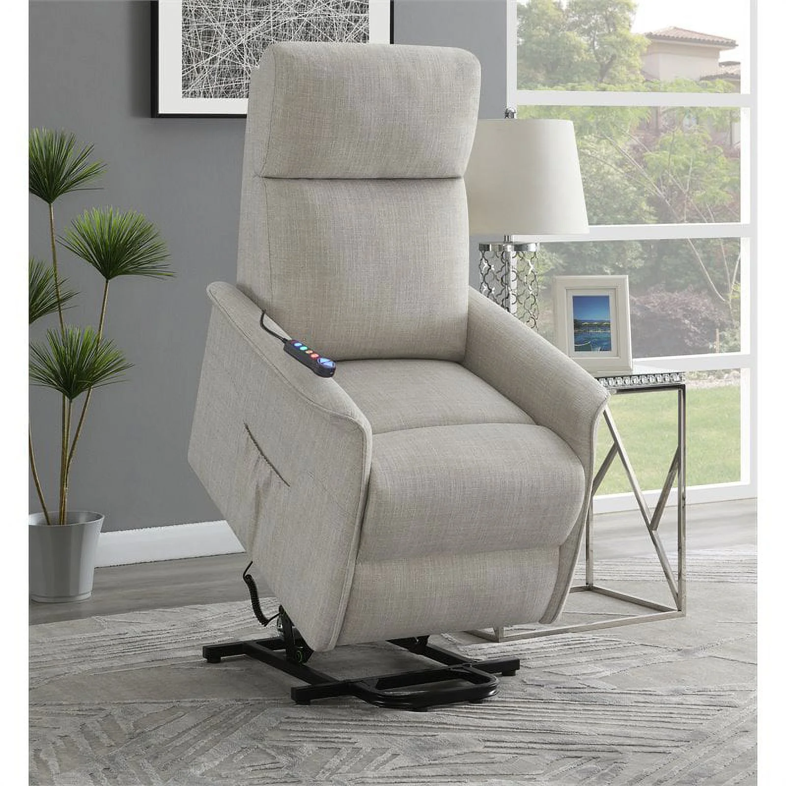 Pemberly Row Power Lift Recliner with Wired Remote in Beige Finish