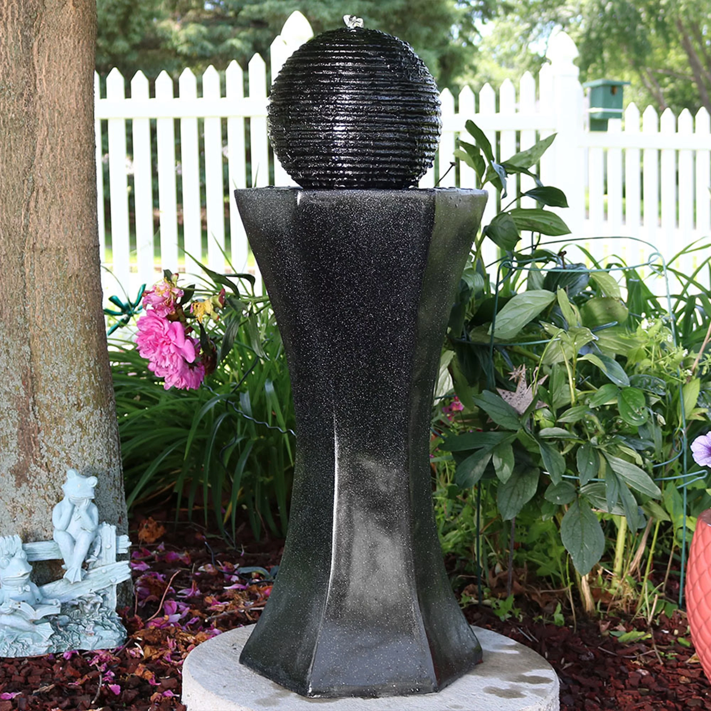 Sunnydaze Pedestal and Ball Solar with Battery Backup Fountain - 31
