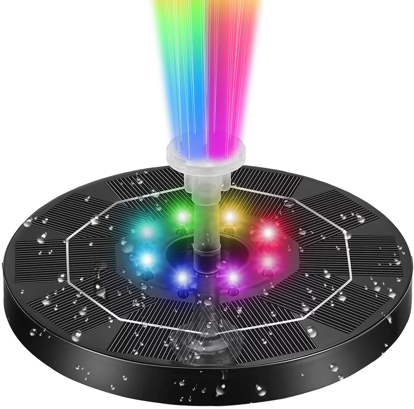 Solar Fountain Bird Bath Pump, 2021 Upgraded 3W LED Fountains with Battery Backup & 6 Nozzles,Solar Powered Floating Fountain Pump for Garden/Bird Baths/Pond/Pool Outdoor(Black)