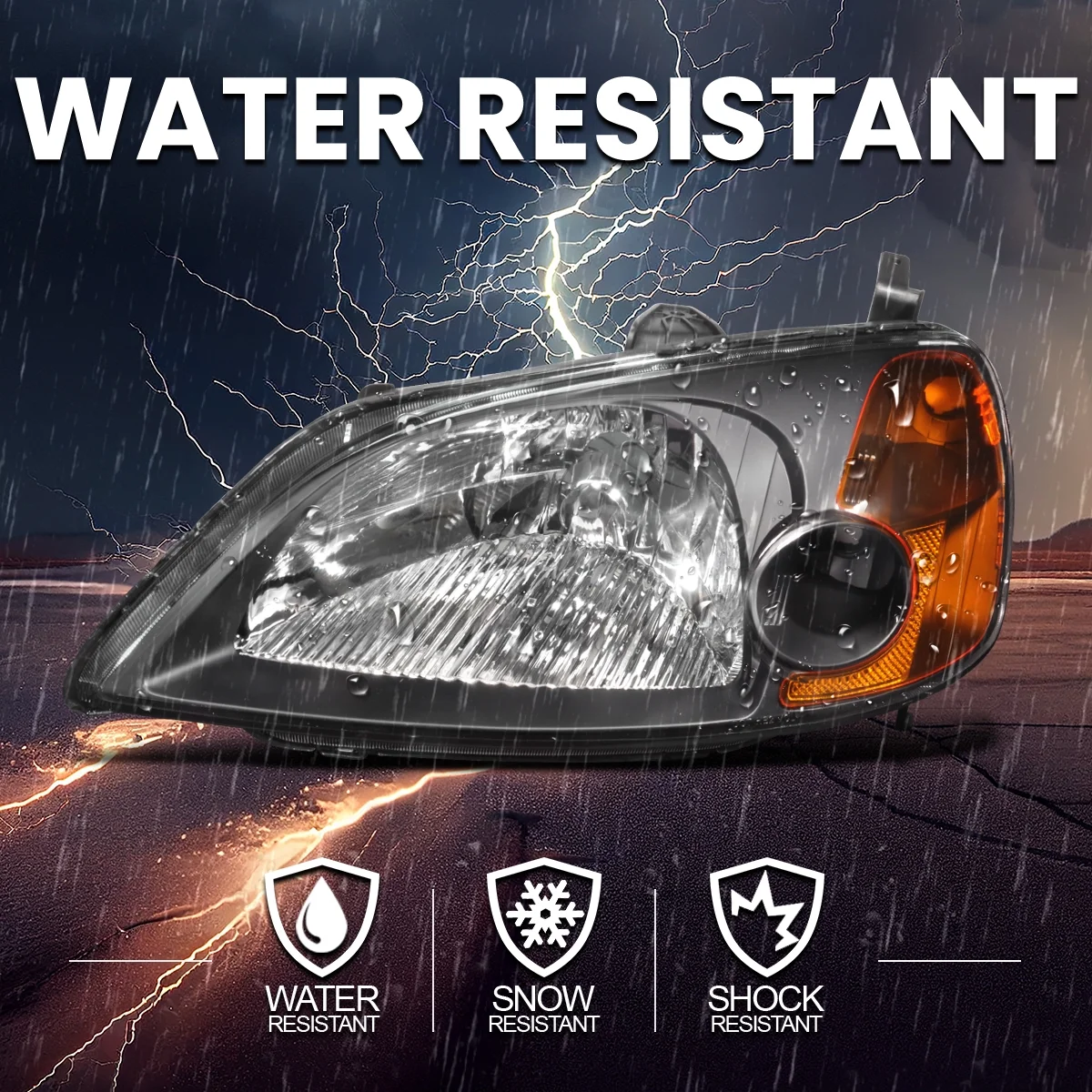 Spec-D Tuning Black Housing Headlights Compatible with 2001-2003 Honda Civic LX EX L+R Pair Head Light Lamp Assembly