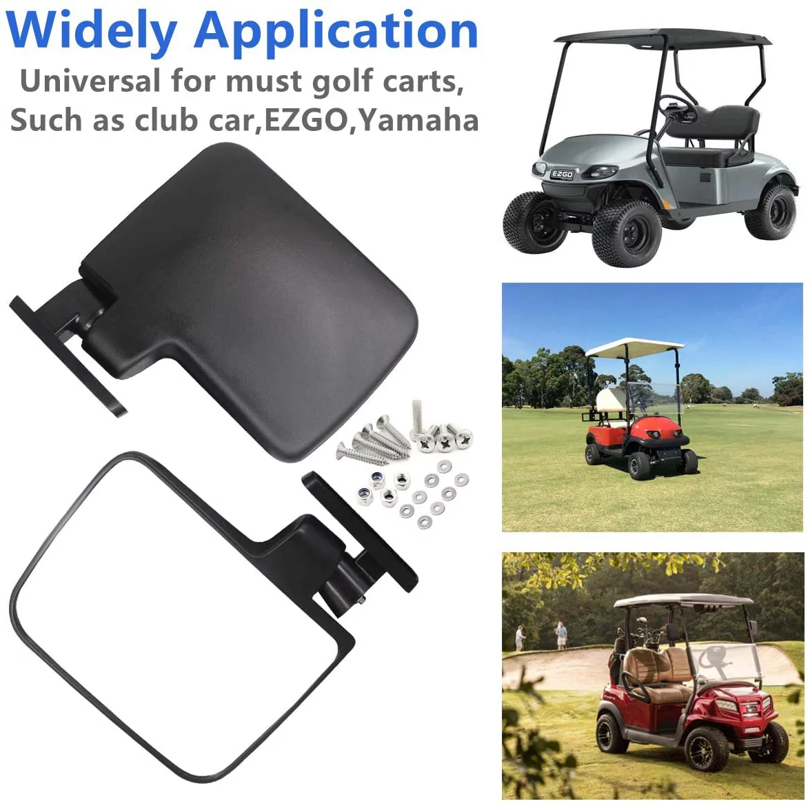 HKOO Newest Golf Cart Folding Side Mirrors and Rear View Mirror 16.5