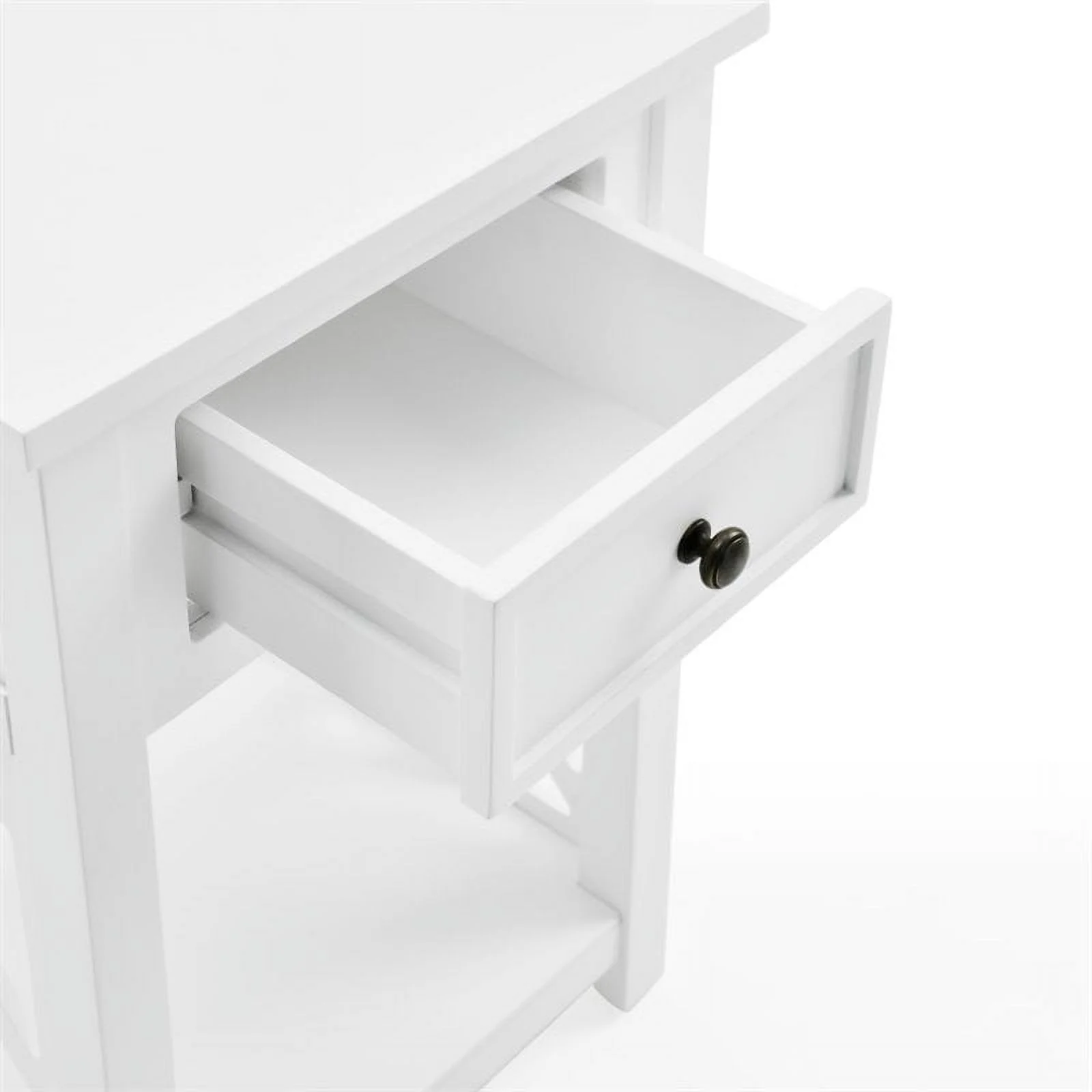 Home Square Wood End Table with Drawer and Shelf in White - Set of 2
